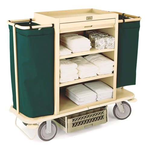 Forbes® Housekeeping Cart, Plastic, 3-Shelves, 56 x 20.5 x 49, Beige